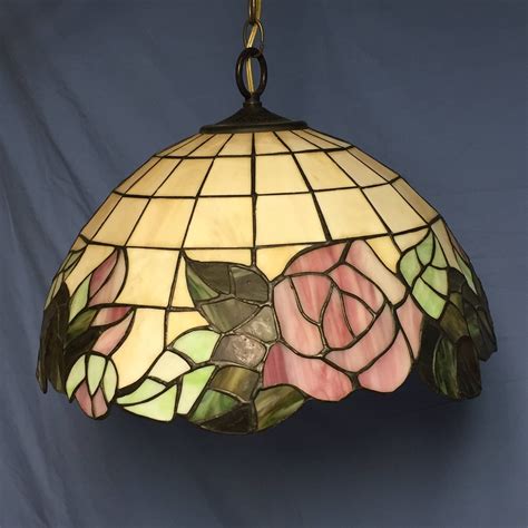 vintage stained glass light fixture|More.